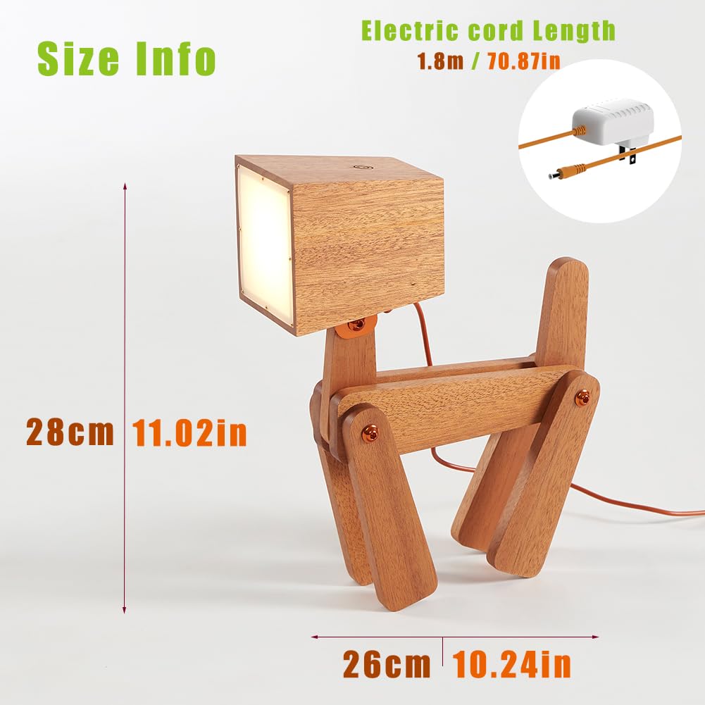 HROOME Novelty Cool Dog Lamp for Kids Room Bedroom Bedside - 3 Levels Dimmable Touch Control Wood Table Lamp Warm White Desk Light Gifts for Living Space Office Farmhouse Dorm (Mini-Sapele Color)
