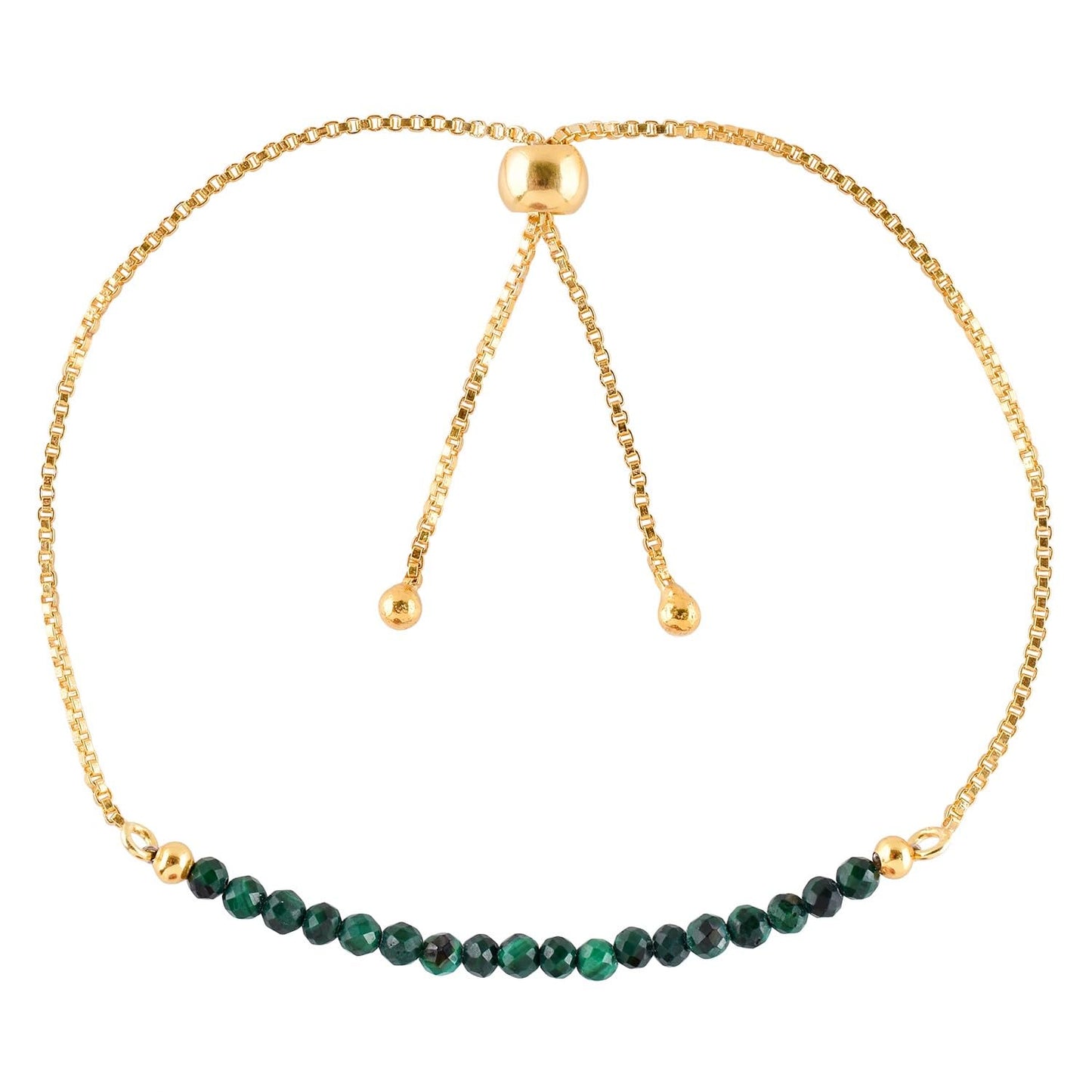 QNAVIC Natural Green Malachite Gemstone Micro Beaded Dainty Slider Bolo Bracelet, Handmade Jewelry for women, Healing Chakra Crystals Birthstone Gift for Her, 14K Gold Plated Chain 6-9 inch