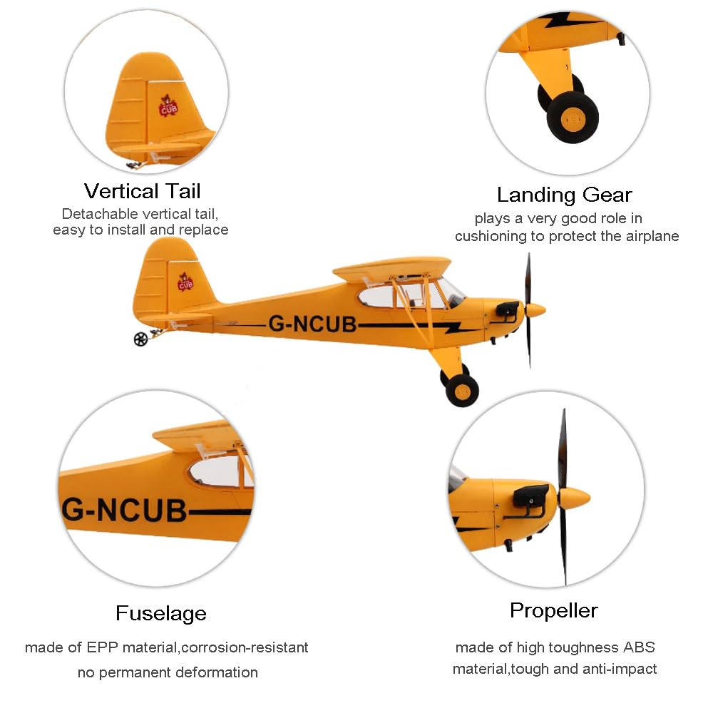 Park10 Toys RC Plane Upgrade 5 Channels 3D/6G J3-CUB RC Airplane for Adults 1406 Brushless Motor Outdoor Stunt RC Glider with Spare Propeller and 2 Batteries (Yellow)