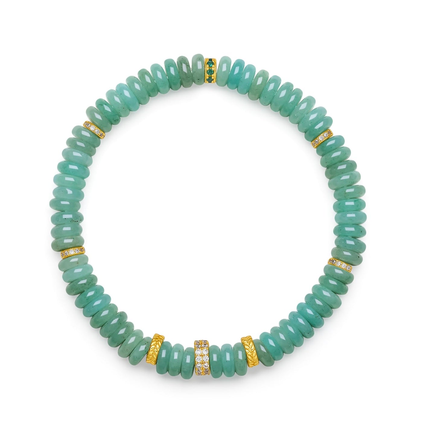 ZHOU LIU FU Sterling Silver Bracelet Silver Green Jasper Hoop Beaded Bracelets Healing Gemstone Yellow Hoop Beads Stretch Bracelet for Women Mom Daughter Birthday Anniversary 6.7"/17CM J1915988