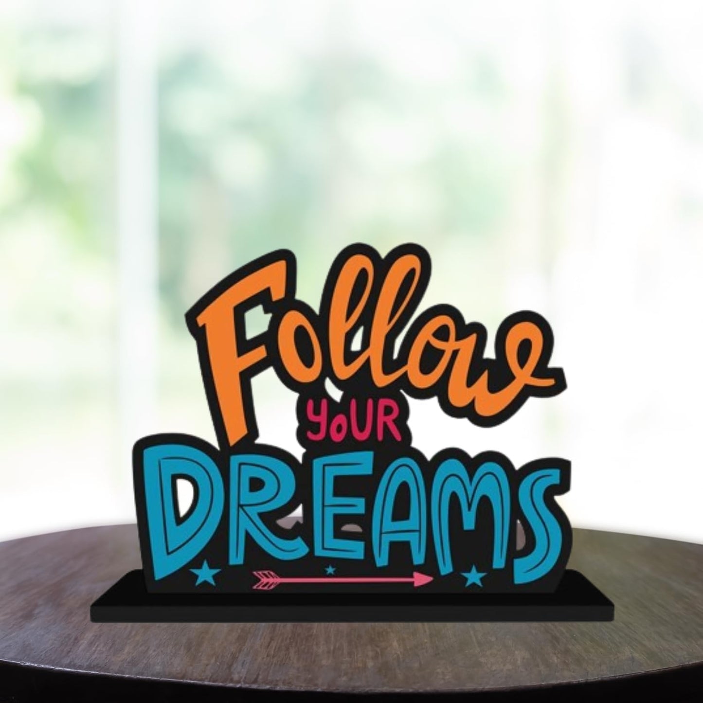 ZenCrafts Premium Wooden Follow Your Dreams Motivational Quotes Table Decoration Item for Office Desk | Home Decor Item (6" Inches)