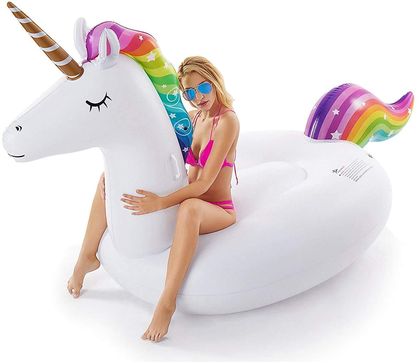 Jasonwell Giant Inflatable Unicorn Pool Float Floatie Ride On with Fast Valves Large Rideable Blow Up Summer Beach Swimming Pool Party Lounge Raft Decorations Toys for Kids Adults
