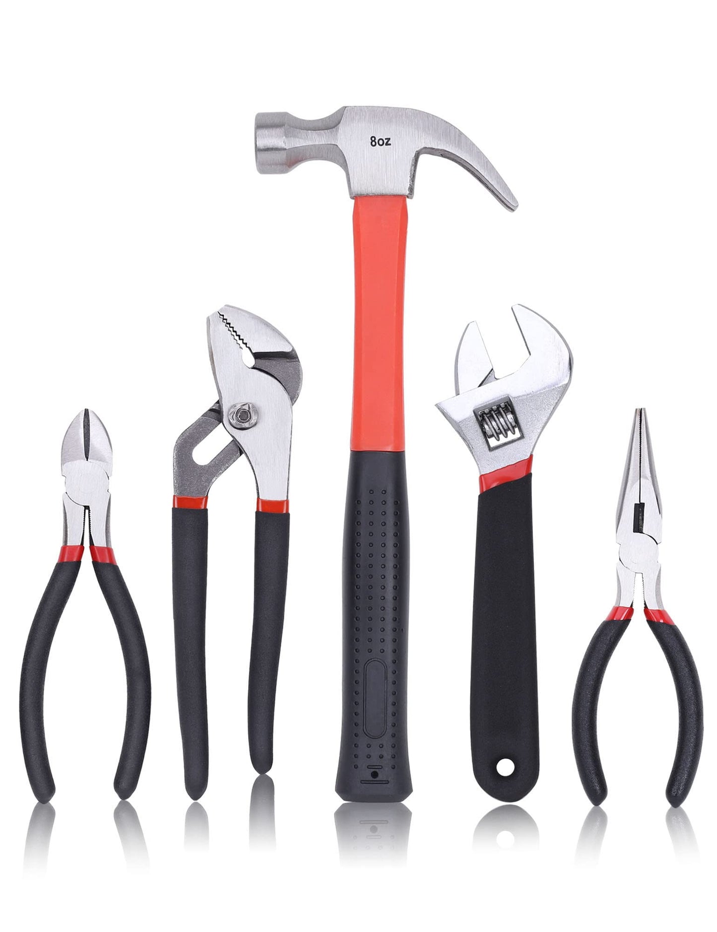 FASTPRO 215-Piece Home Repairing Tool Set with 12-Inch Wide Mouth Open Storage Bag, Household Hand Tool Kit,Red
