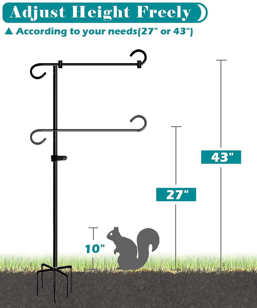Koutemie 49 Inch Extra Tall Garden Flag Stand Holder Pole with 5 Prong Bases for 12 x 18 Outside Fall Yard Flags Décor, Matte Black & 2 Packs