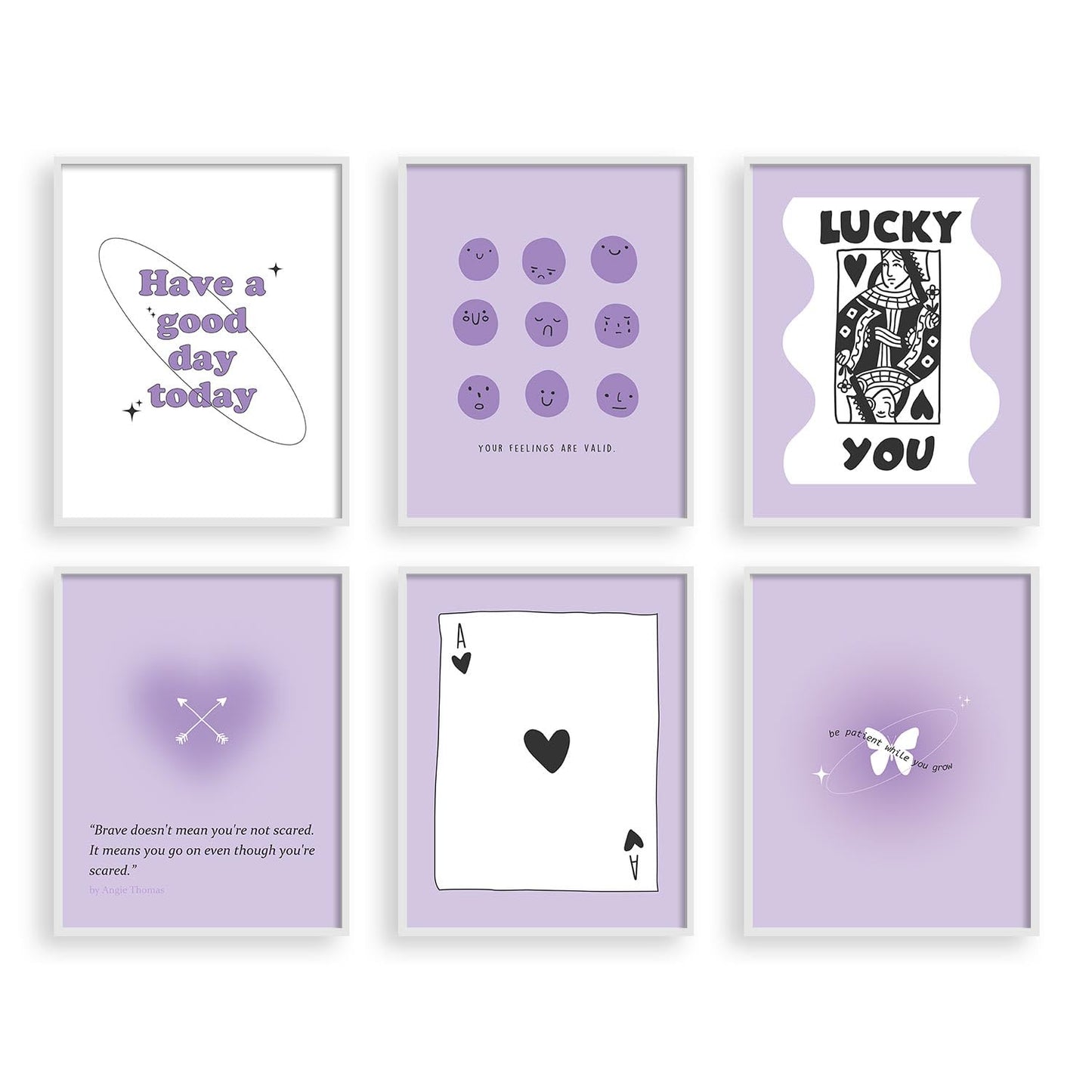 heilkee Purple Preppy Wall Decor Pastel Purple Aura Gradient Poster Trendy Funky Prints Inspirational Quotes Wall Art Set of 6 Spiritual Gifts for Women(UNFRAMED 8x10in)