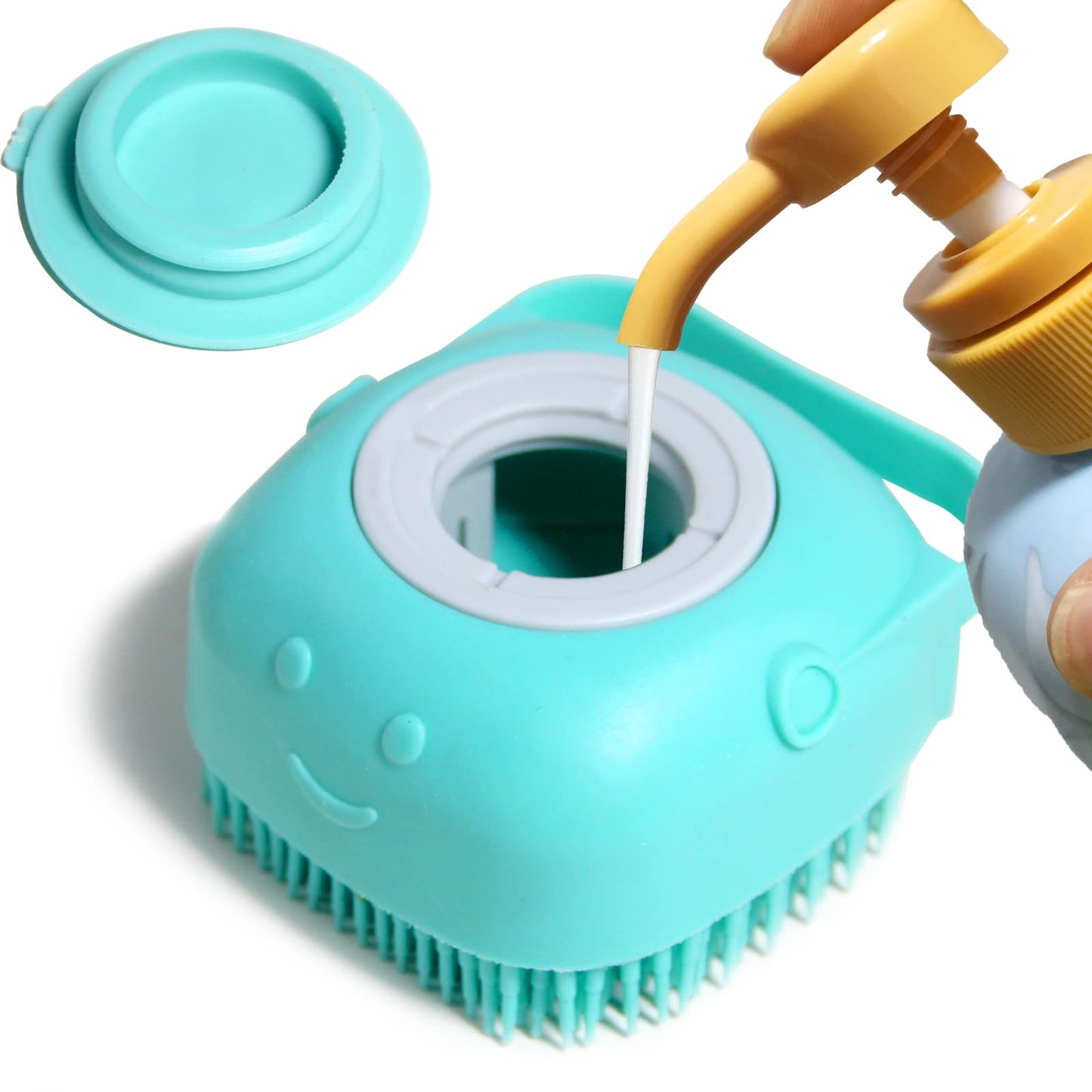Woleigiao Pet Bath Brush Dog Baths Brush Shampoo Dispenser Soft Silicone Dog Bathing Brushes Dogs Shampoo Brushes scrubbers for Cats and Dogs Shower Brush Grooming (Blue)