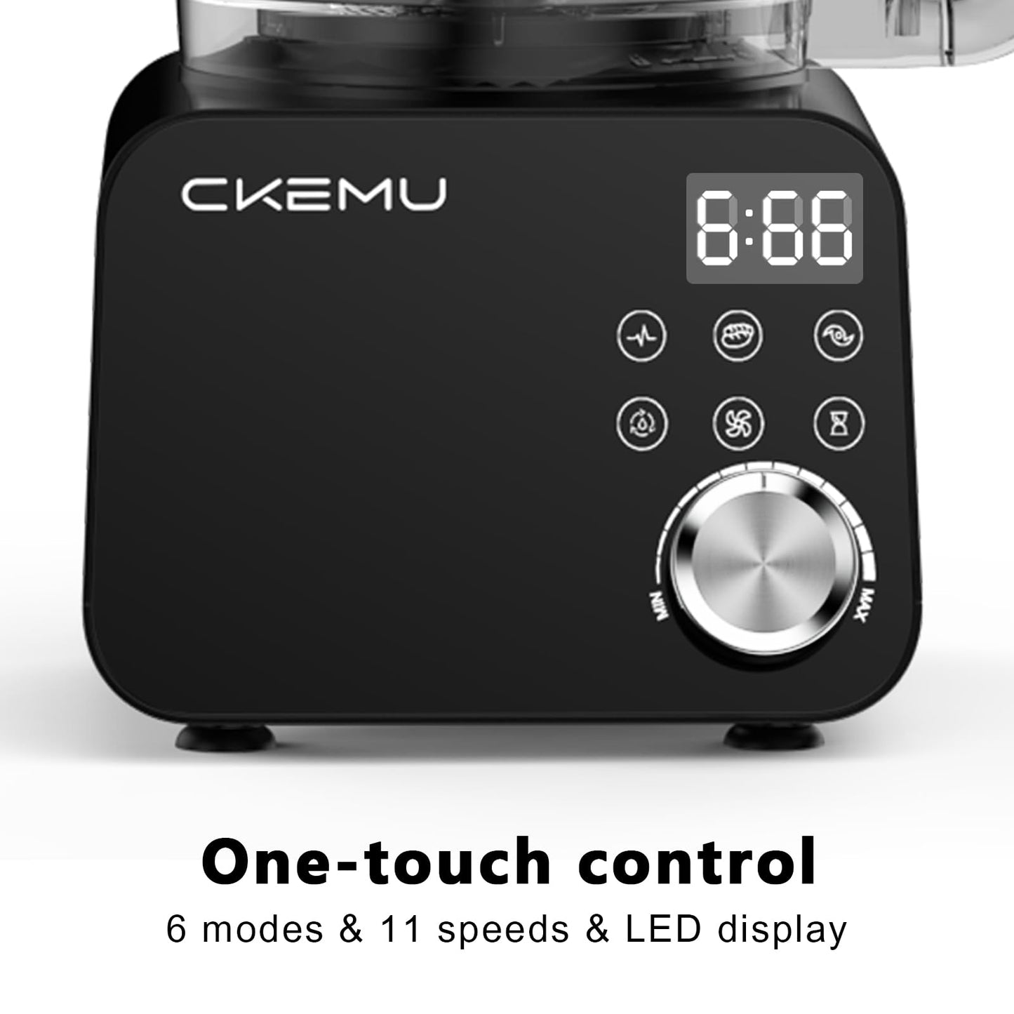 CKEMU Smart Food Processor and Vegetable Chopper, 6 Automatic Functions, BPA Free, Stainless Steel Blades, 12 Cup Bowl, 600-Watt Motor, Black