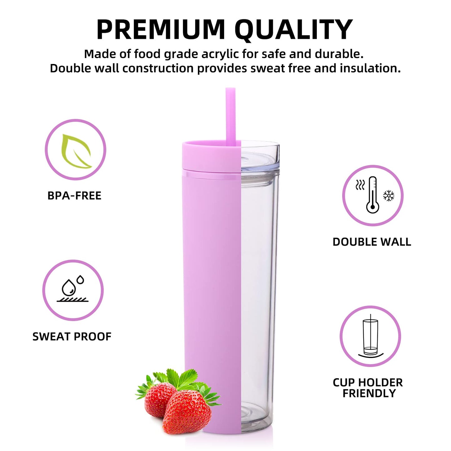 Volhoply 20oz Tumbler with Lid and Straw 8 Pack,Double Wall Plastic Skinny Tumblers Bulk,Reusable Travel Coffee Mug,BPA Free Matte Acrylic Water Cups with Straw for Party,DIY Gifts(Assorted, 8 Set)