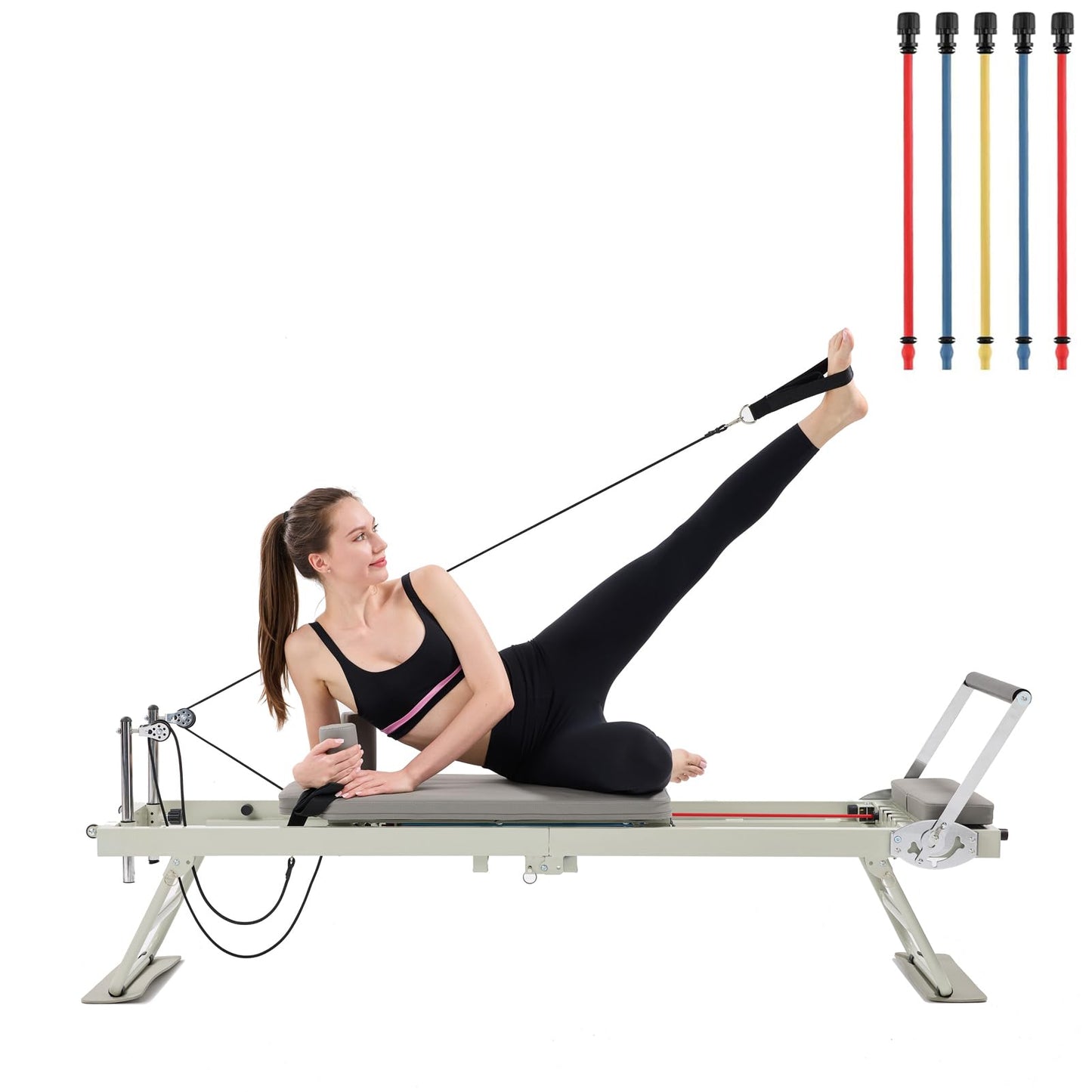 Pilates Reformer Machine，Grey Foldable Pilates Reformer Equipment Home Indoor Workout Machine，for Home Gym Cardio Fitness Personal Indoor Sport Apparatus