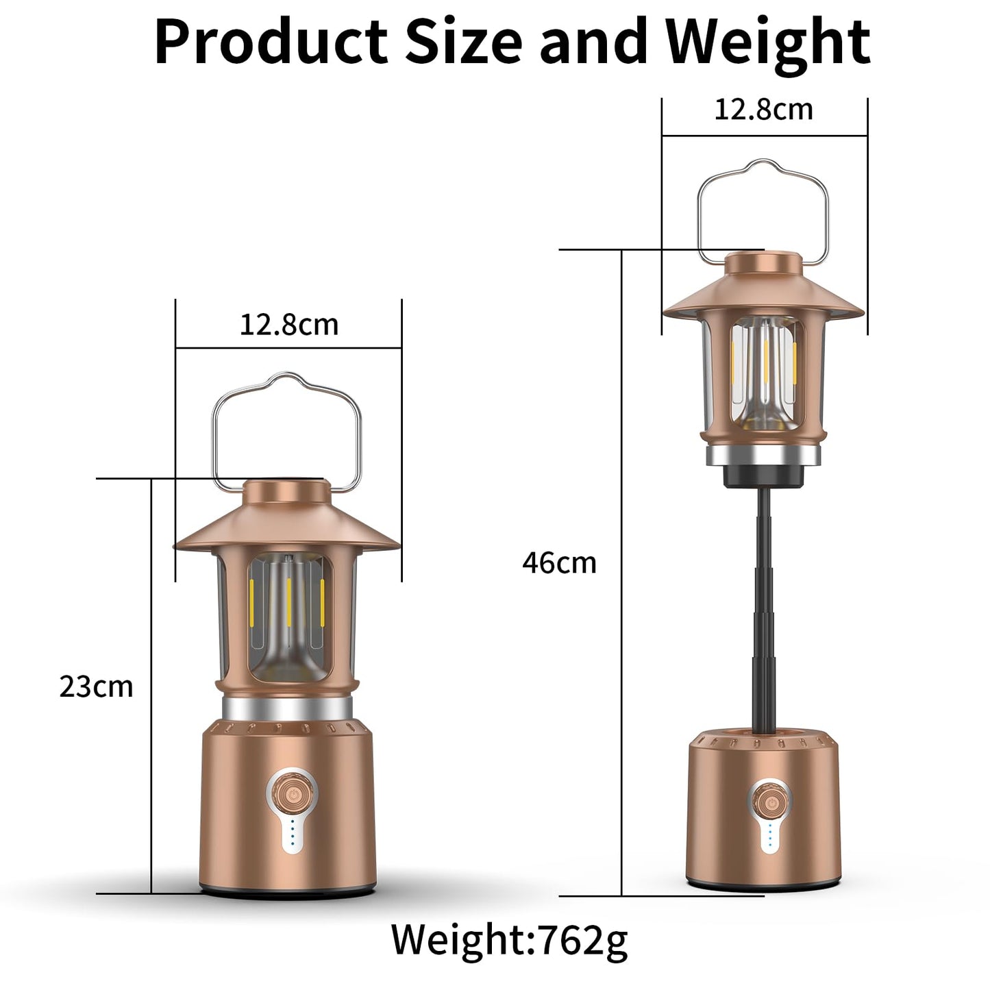 LED Camping Lantern, 8000mAh Telescopic Vintage Rechargeable Lantern, Dual Light Source & 3 Light Modes (2000K-6500K), 360° Lighting Emergency Lights for Camping, Home Power Outage, Hurricane, Hiking