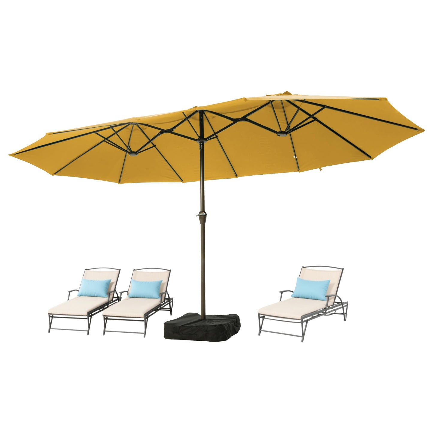 Ayge 15FT Patio Umbrella with Base,Large Outdoor Double-Sided Rectangle Umbrella with Crank Handle, Market Umbrella for Poolside Garden Deck Backyard Beach Pools,Yellow