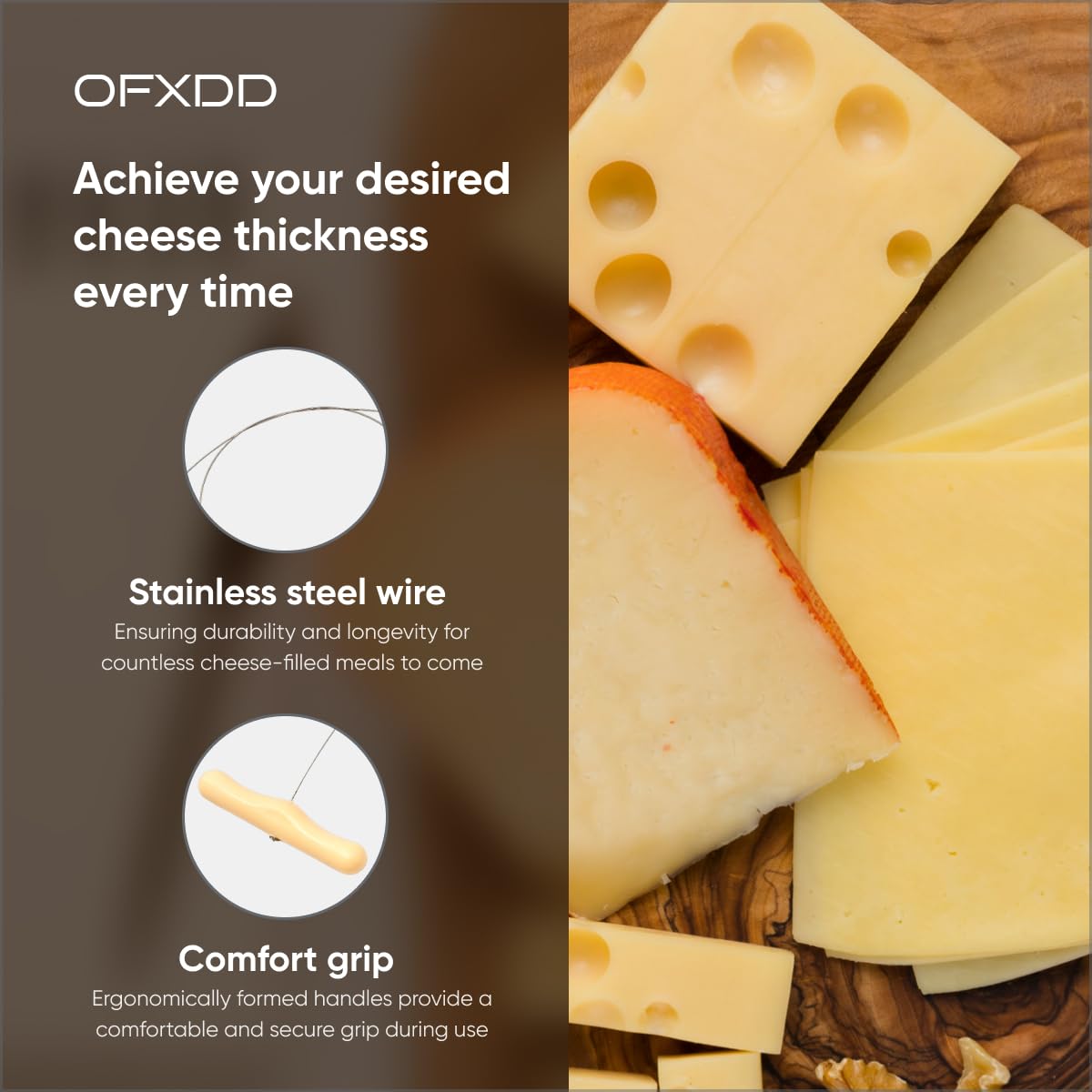 OFXDD Cheese Cutter with Wire - Cheese Slicer Wire 17.7 Inch - Slicers/Strings for Block Cheese with Handles, Stainless Steel, 3 Pcs