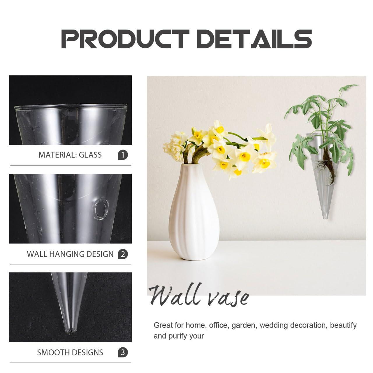 Homoyoyo Clear Glass Cone Vase - Wall-Mounted Terrarium Planter for Stylish Plant Displays for Flower Arrangements and Home Decor Unique Circular Design for Indoor Gardens