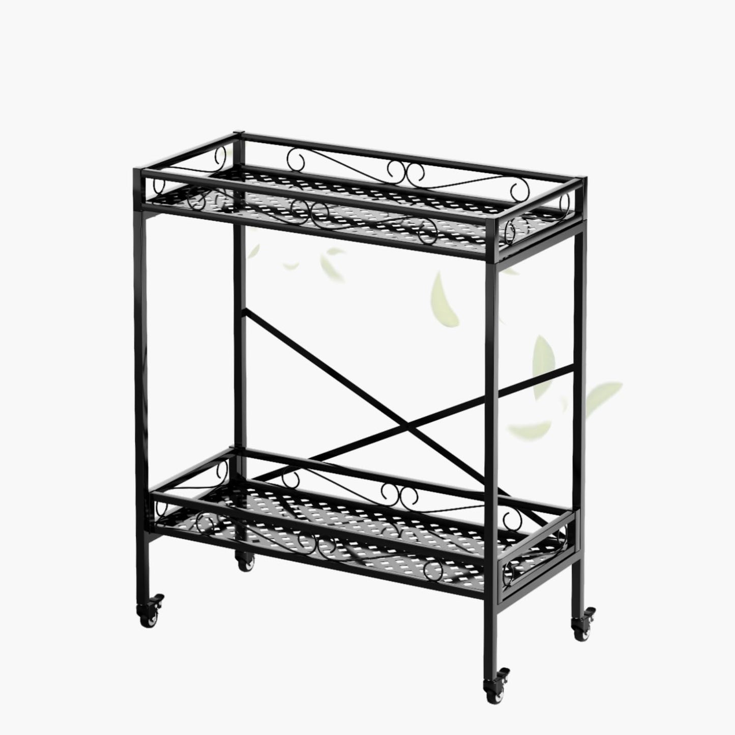 Zhongma 2 Tier Window Height Sturdy Metal Plant Stand with Wheels, 32.7x16x39.4 Inch High, Heavy Duty Succulent Shelf for Home Indoor and Outdoor, 440 LBS Capacity & Heavy Duty Construction