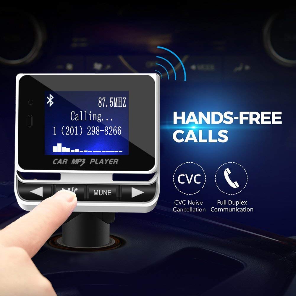 Bluetooth FM Transmitter for Car, Wireless Car Radio Adapter with 1.4" Color Screen for Hands Free Calls Support USB Charger Siri Google Assistant Aux