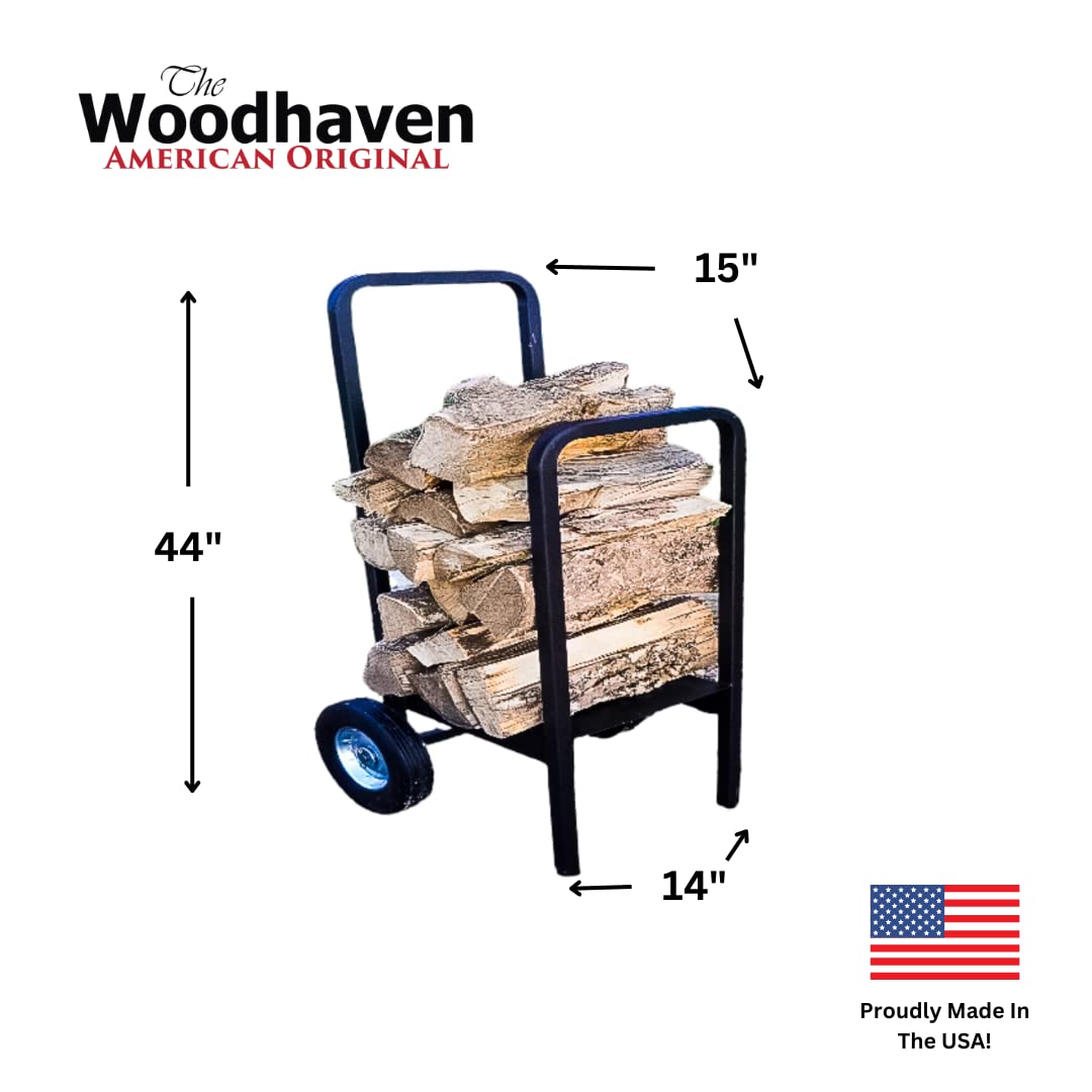 The Woodhaven Firewood Cart - Made in The USA - Convenient and Sturdy Rolling Wood Carrier for Easy Transport - Perfect for Indoor and Outdoor Use - Heavy Duty