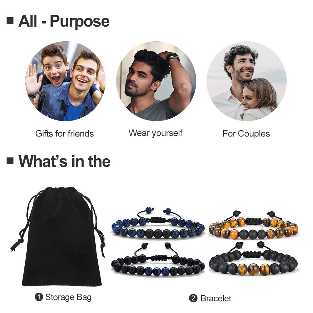 M MOOHAM Gifts for Men Bracelet - Beaded Tiger Eye Natural Lava Rock Stone Bracelets Men Birthday Retirement Dad Gifts