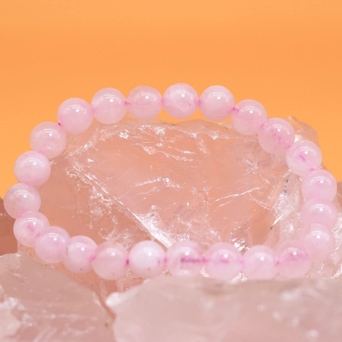 DAZCOLO 8mm Natural Gemstone Stretch Bracelet, Handmade Unisex Crystal Bracelets for Meditation, Yoga, Spiritual Healing & Positive Energy (Rose Quartz)