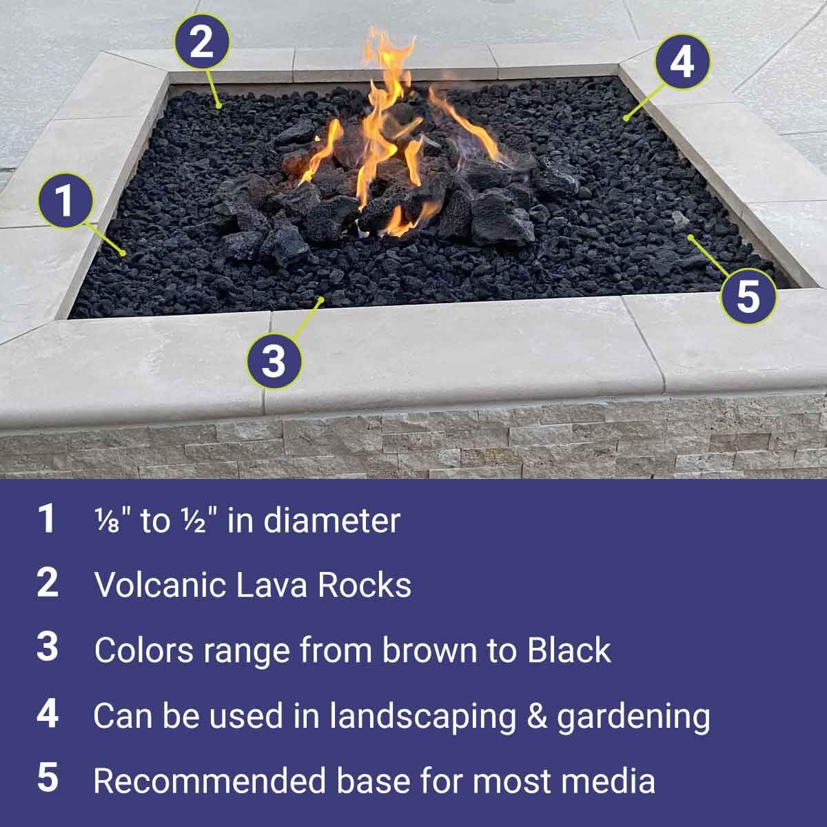 American Fire Products | Medium Lava Rock, 1/2" - 1" | Use in Fireplace, Fire Pit or Bowl | Outdoor & Indoor Volcanic Rock for Natural Gas or Propane Fires | Decorative Landscaping | 10 lb Bag