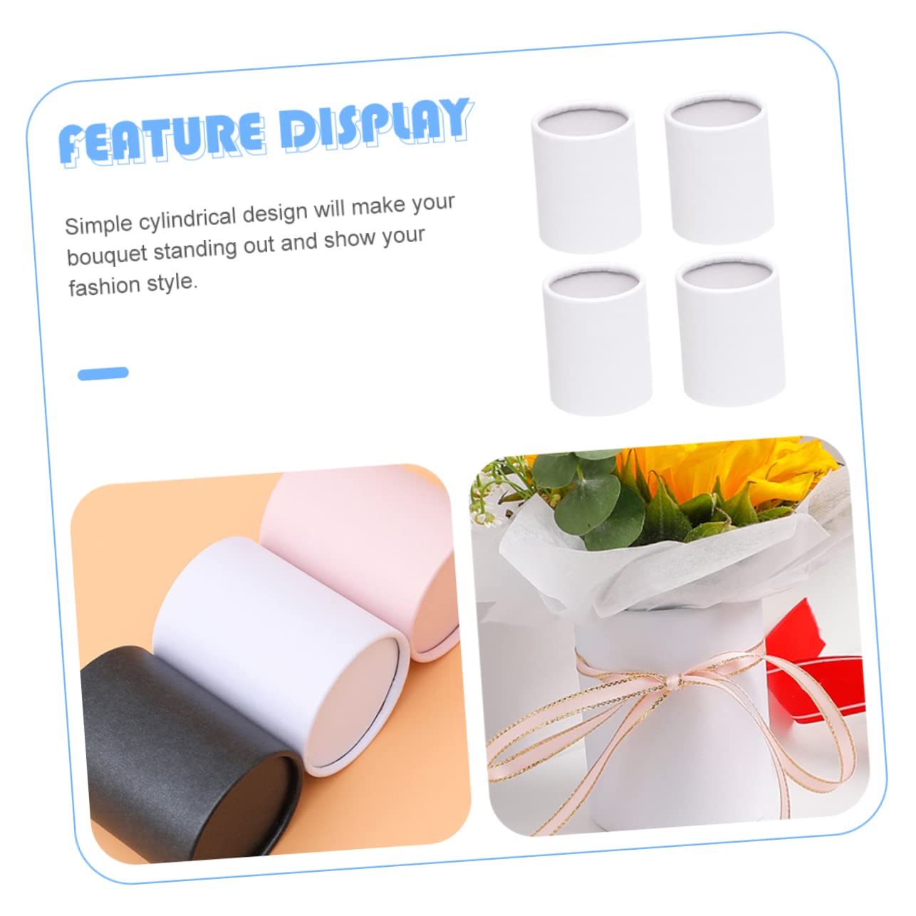 Angoily Flower Bouquet Hat Boxes, Mini Florist Tape Containers Packing Boxes Artificial Flowers Decorative Crinkle Ribbon Cardboard Clear Cylinder Fake White Paper Florist Supplies