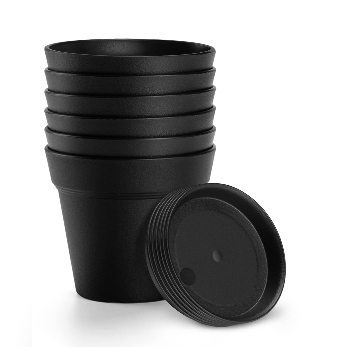 FHWTY 6 Pack 4in Plastic Plant Pots Black & 6 Pack 4in Plastic Plant Pots Terracotta