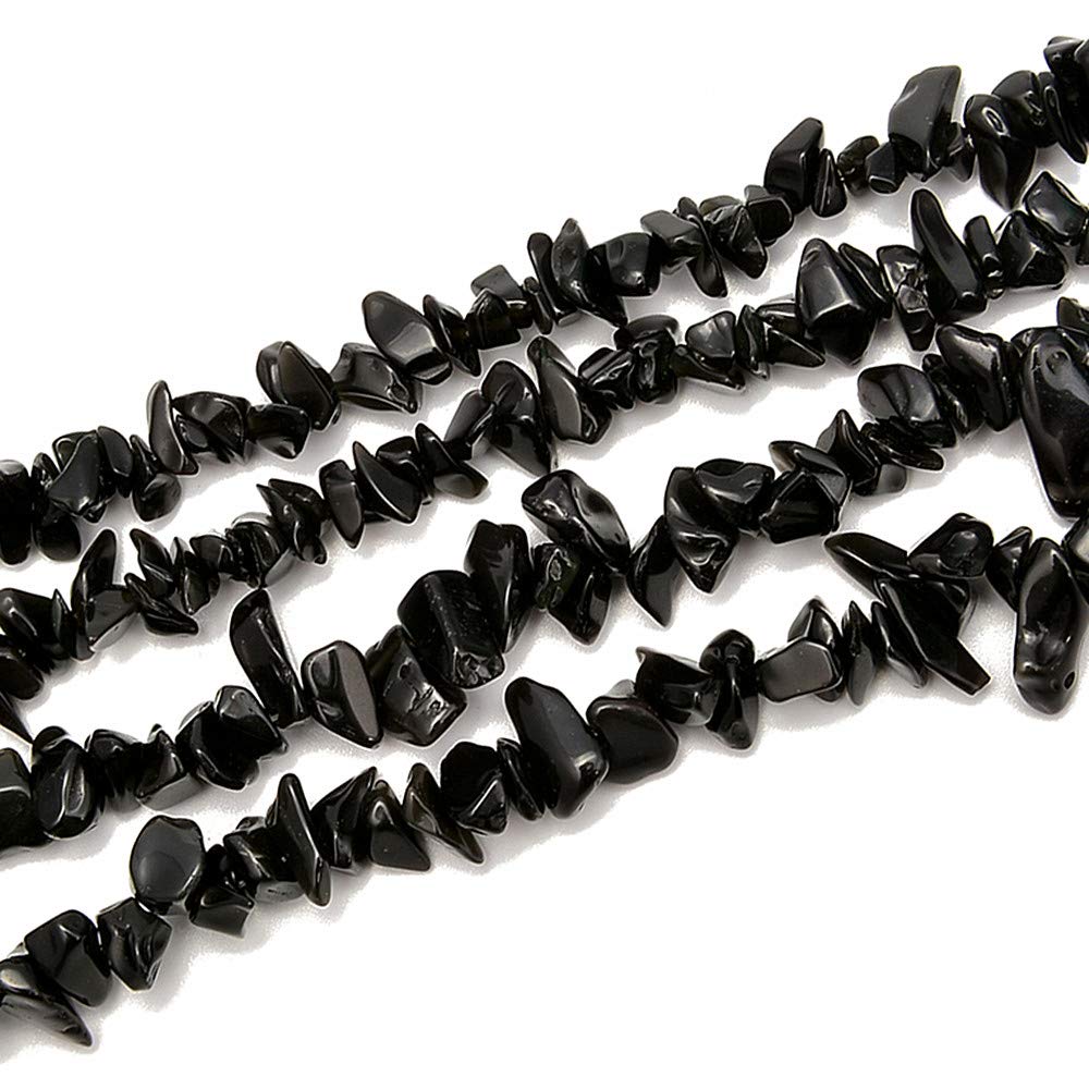 PLTbeads 5-8mm Natral Healing Gemstone Waist Bracelets Necklace Kit Irregular Stone DIY Crafts Design Jewelry Making 1 Strand per Bag Approxi 34 inch (Black Obsidian Chips)