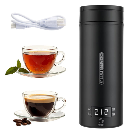 Rzlinn Portable Electric Kettle （110V）, Travel Tea Kettle, 316 Stainless Steel Premium Liner, 4-speed Temperature Adjustment with Auto Shut-off and Boil-Off Protection black