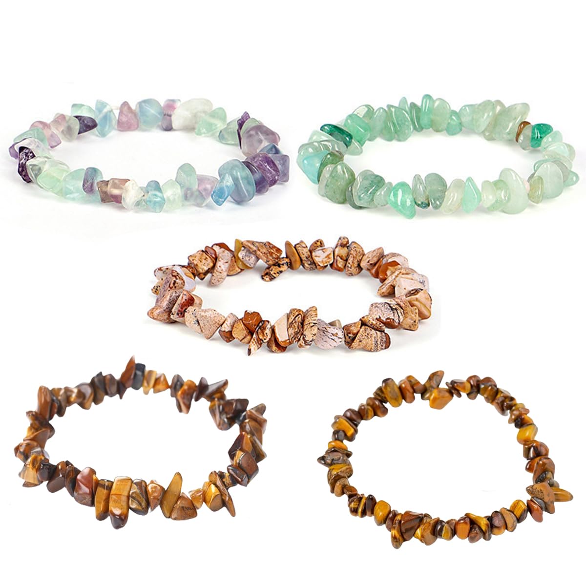 Erliway Tigers Eye Crystals Bracelet Irregular Beads Stretch Bracelet Healing Crystals Chips Bracelet Natural Gemstone Bracelets for Women Jewelry Reiki Meditation