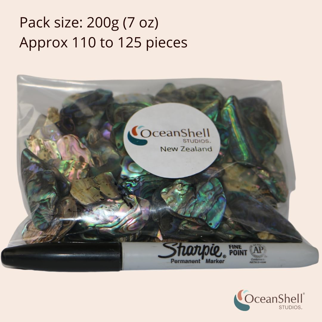 Abalone (Pāua) Shell Pieces-7.05oz Pack-for Crafts, Jewelry Making, Resin Art, Inlay, Home Decorations, Fishtank Supplies, DIY Projects - Satin, Small Size .60"- .98" (15-25 mm) 7.05oz (200grams)