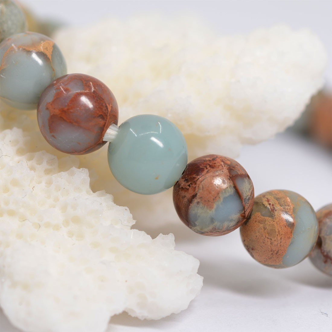 Justinstones Natural Serpentine Gemstone 8mm Round Beads Stretch Bracelet 7 Inch Unisex