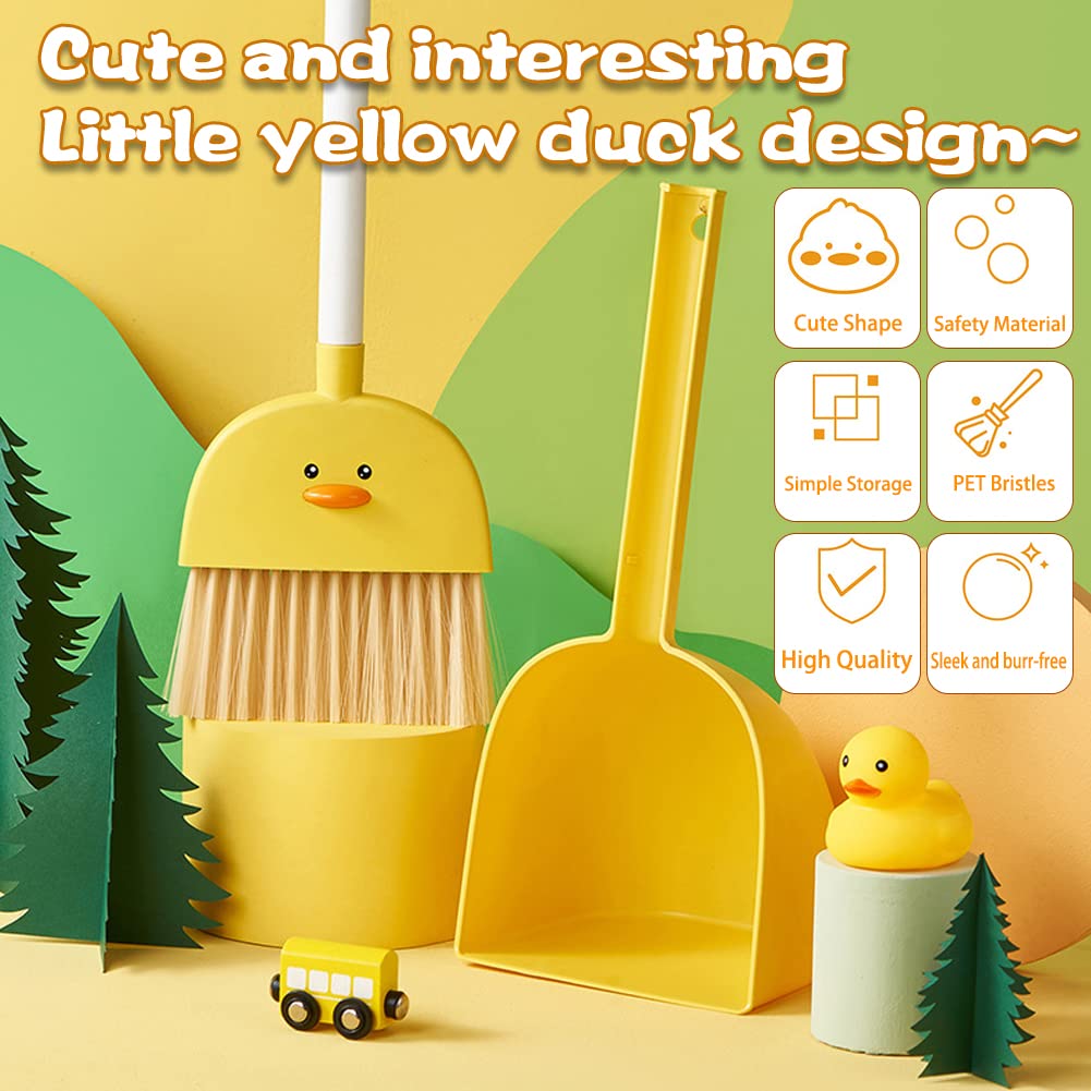 SCKTYZS Mini Broom with Dustpan for Kids,Boys Girls Small Cleaning Set, Combo Pretend Play Toys Toddler Little Housekeeping Helper Set-Yellow Duck…