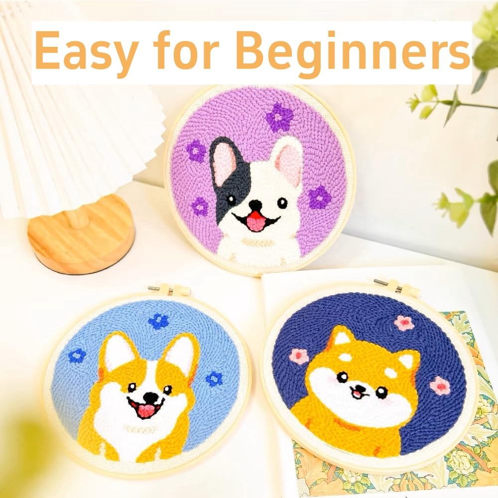 DIY Punch Needle Kits Little Sheep Green Grass Easy for Beginners Punch Needle Embroidery Set for Craft Lovers with Printed Pattern and Hoop for Home Decor 20x20cm-3