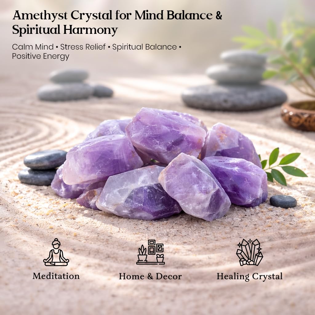 "300 + Carats, 1 Pc Amethyst Rock Rough Stone 4050 mm Raw Crystals Rock Crystals & Healing Stones Rough Gemstones Rock Collection for Beginners Used as Crystal Therapy, Meditation, Reiki"