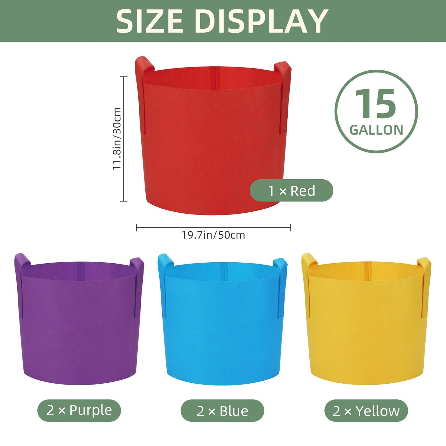 LITLANDSTAR 7-Pack 15 Gallon Colorful Grow Bags, Thickened Nonwoven Plant Fabric Pots with Handles, Heavy Duty Garden Planting Bag for Vegetable, Herbs & Flowers, Come with 4 Colors