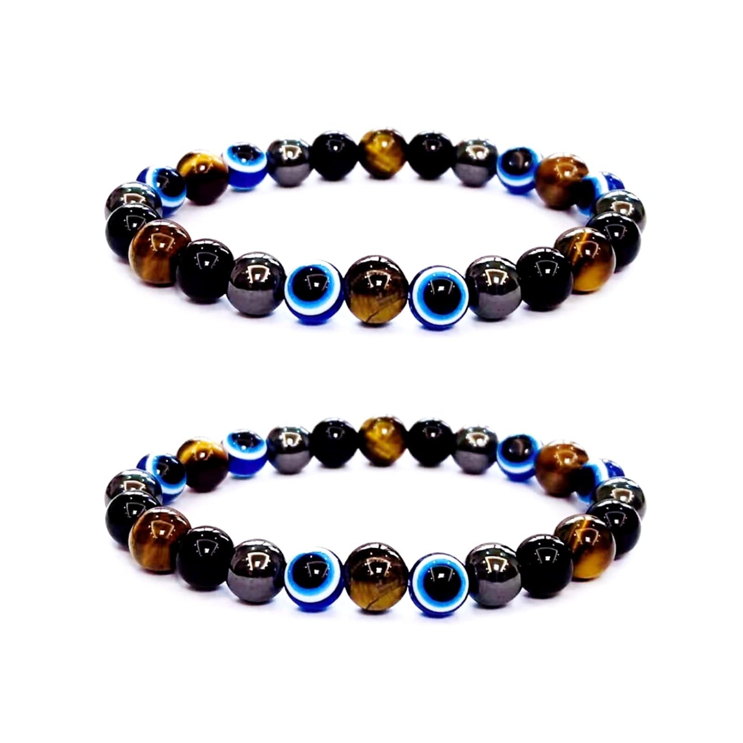 WEFRIN Evil Eye with Hematite Black Obsidian Tiger Eye Stone Triple Protection Bracelets for Men Women, Crystal Jewelry Stone Bracelets Bring Luck and Prosperity and Happiness (C)