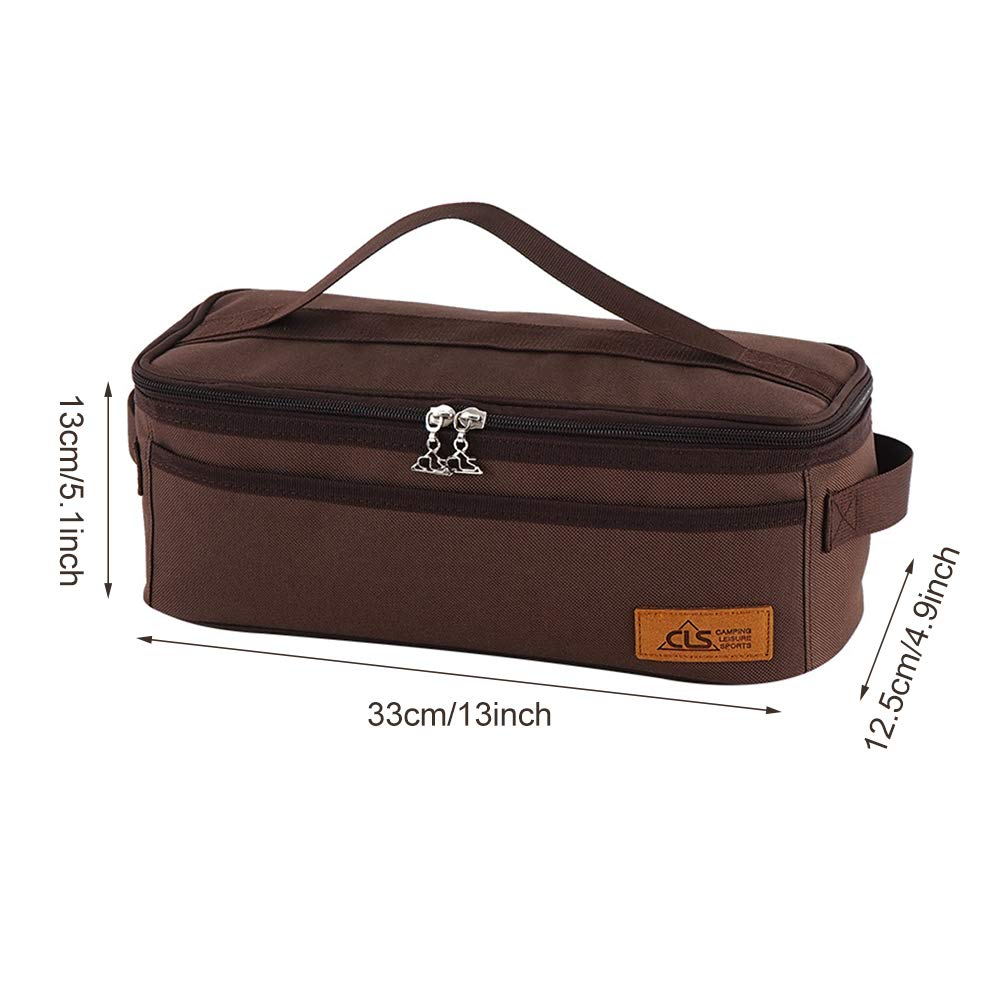 Camping Travel Cooking Utensils Organizer Travel Bag with Net Pockets, Portable Pouch for BBQ Camp Cookware Kitchen Kit,13x5.1x4.9inch (Oxford Cloth, Nylon, Metal)