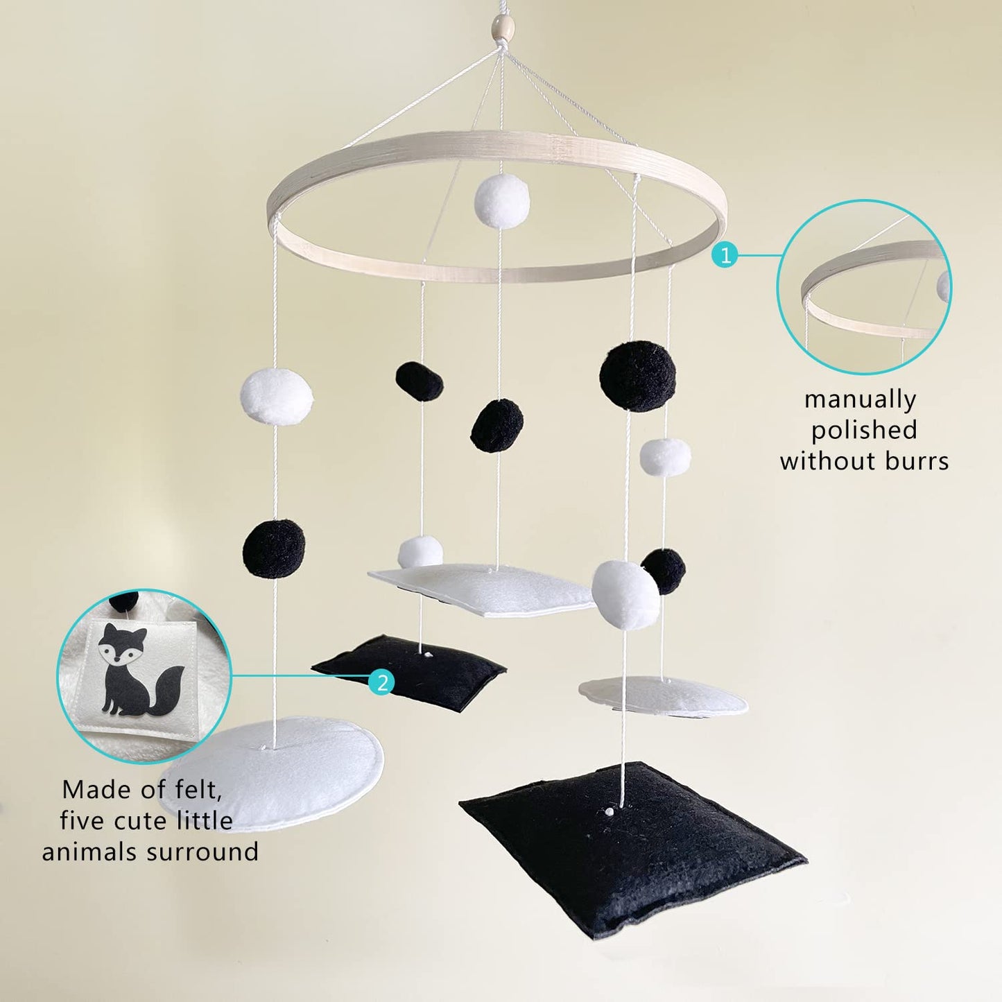 Vlokup Montessori Mobile, Black and White Mobile for Baby, Woodland Baby Crib Mobile for Boys Girls, Neutral Nursery Mobile High Contrast Mobile for Pack N Play, Nursery Decor Woodland