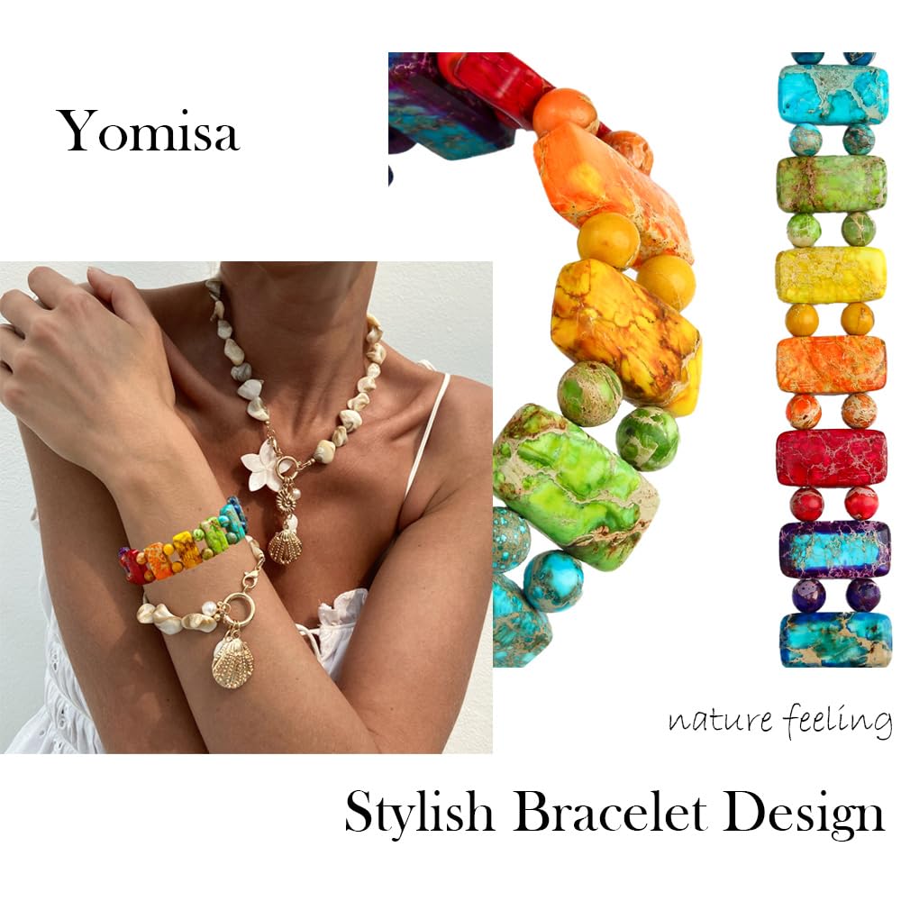 Yomisa Chakra Bracelets for Women,Healing Meditation 7 Chakras Stone Beaded Bracelet for Womens,Natural Handmade Boho Friendship Bracelets Bohemian Western Jewelry Rainbow Stretch Bead Bracelet Gifts