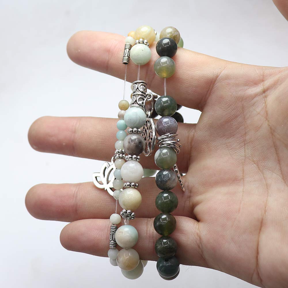 UEUC Tree of Life Yoga Healing Stone Bracelets,Multilayer Lotus Chakra Stone Reiki Bracelet Sets,Anxiety Crystal Natural Stone,for Women Stress Relief