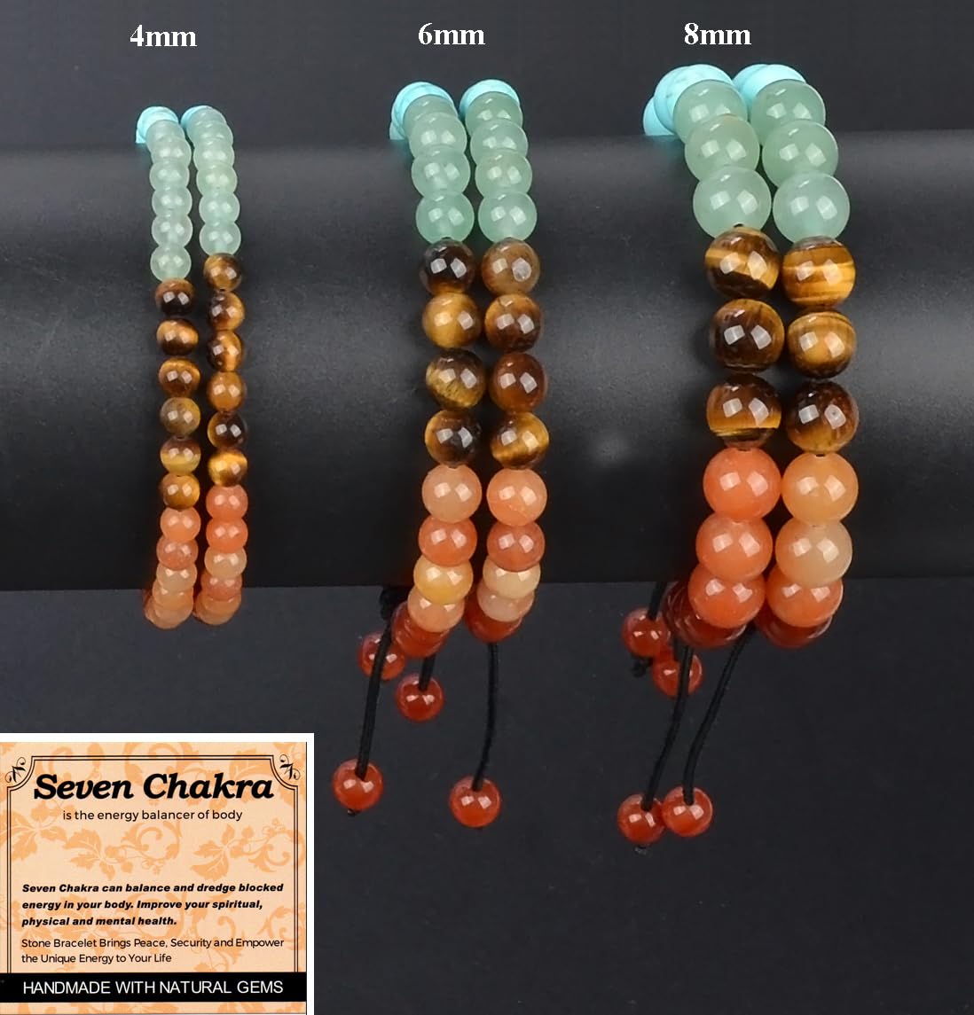 MASSIVE BEADS Seven Chakra Stones - Stone of Balance Energy - Handmade Yoga Adjustable Macrame Bracelet Natural Stone Crystal Healing Power Energy Gifts for Unisex Adult 6mm