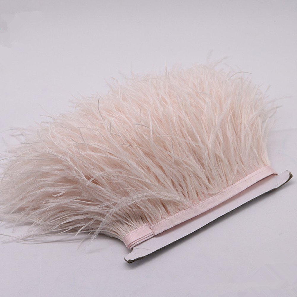 YEQIN 2 Yards Natural & Soft Ostrich Feathers Fringe Trims Ribbon - Used for Dress, Sewing Decoration, Craft Clothing, Boots, Wedding Decoration, DIY, Etc (beige)
