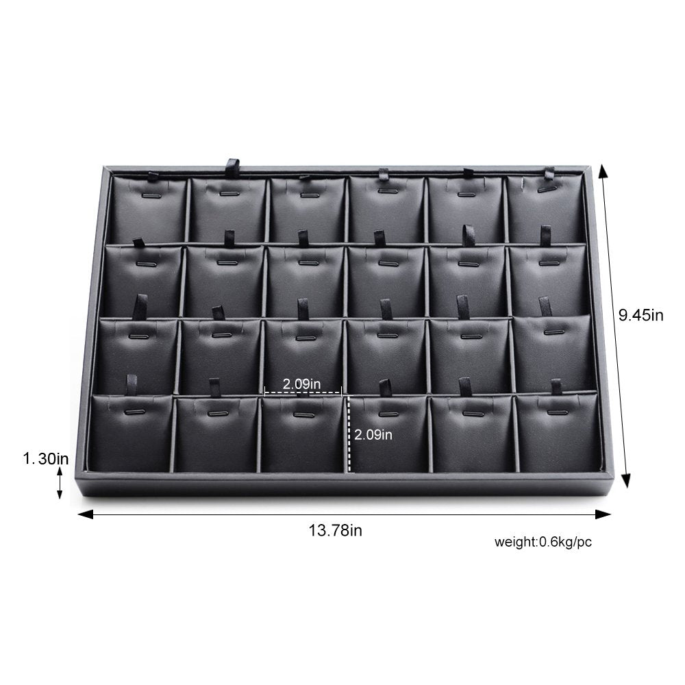 Woodten Black PU Leather Jewelry Display Tray 24 Grids Pendant Earrings Necklace Organizer Display Showcase Jewelry Storage Tray
