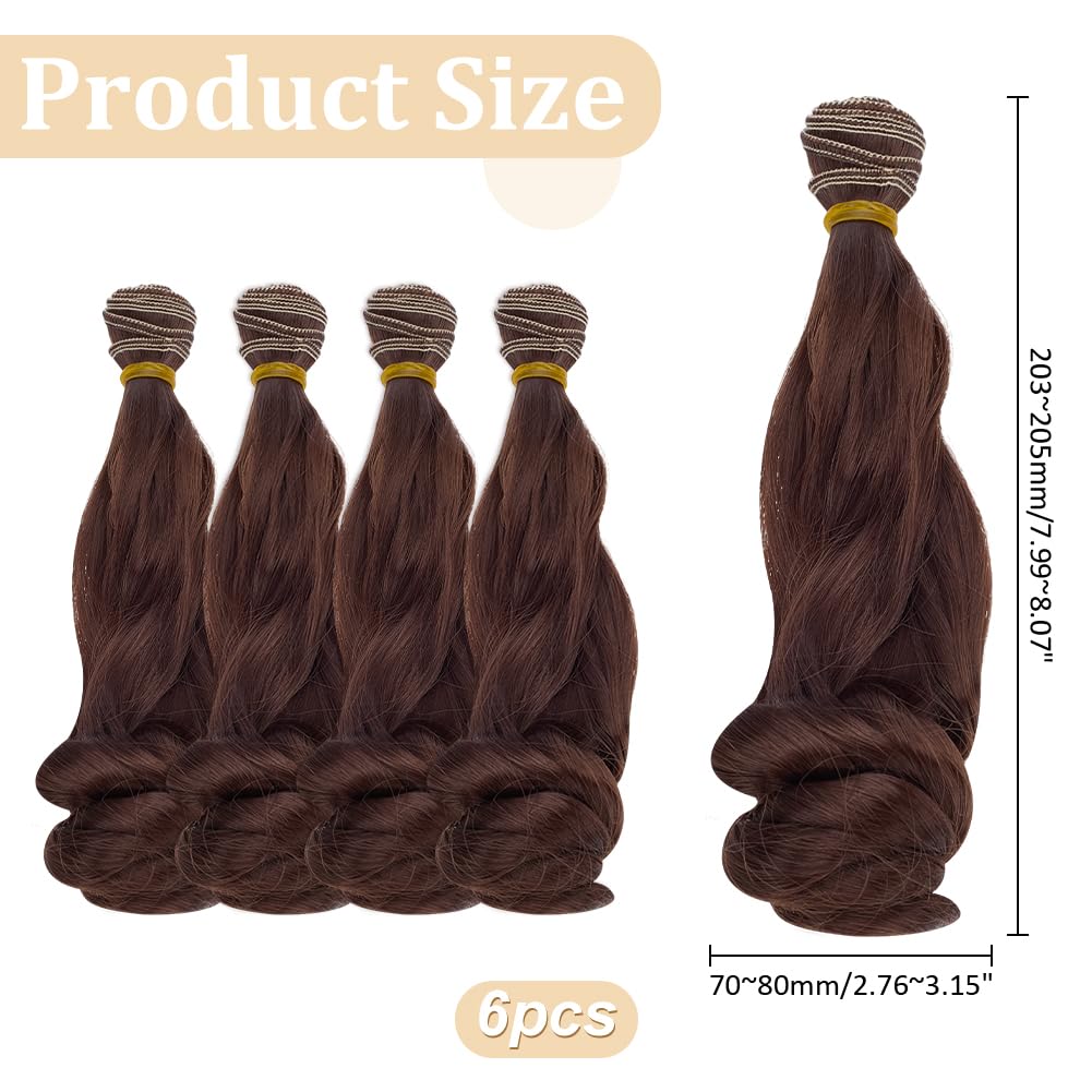 CRAFTYMELODY 6 Pcs Doll Wig 200mm Doll Curly Wigs Long Hair Extension Brown Color for Doll Making Kit Arts Supplies DIY Handmade Crafts