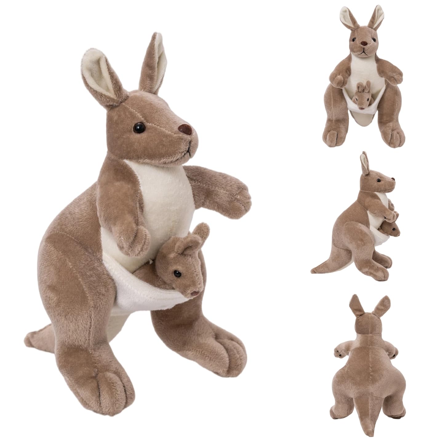 unsnurnoch 9.84" Kangaroo Plush Toy with Baby Joey, Cute Stuffed Animal Doll, Soft Cuddly Kangaroo Mom and Baby, Perfect Birthday for Kids, Friends, Home Decoration