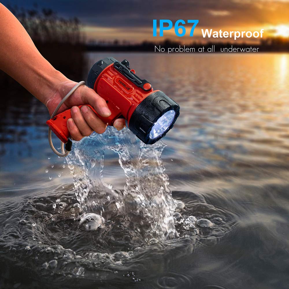 YIERBLUE Rechargeable Spotlight Flashlight with 2000,000 High Lumen LED, IP67 Waterproof Long Running Spot Light searchlight, Impact Resistant Handheld Spotlight with Foldable Stand and Red Lens