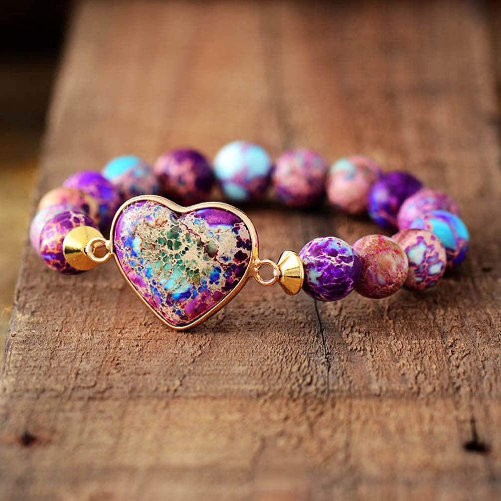ZOSOJONA Women Wrap Bracelet Boho Natural Jasper Crystal Stone Beads Strand Bracelets (Imperial Jasper)