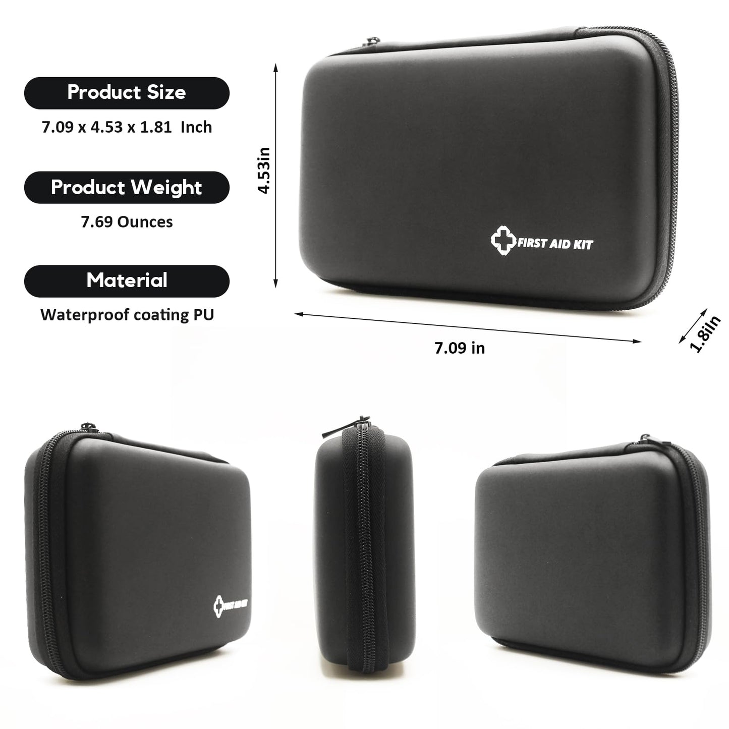 Small First Aid Kit Portable Compact Waterproof Mini Refill Supplies for Home Car Travel Camping Truck Hiking Sports Office & Outdoor Emergencies Black