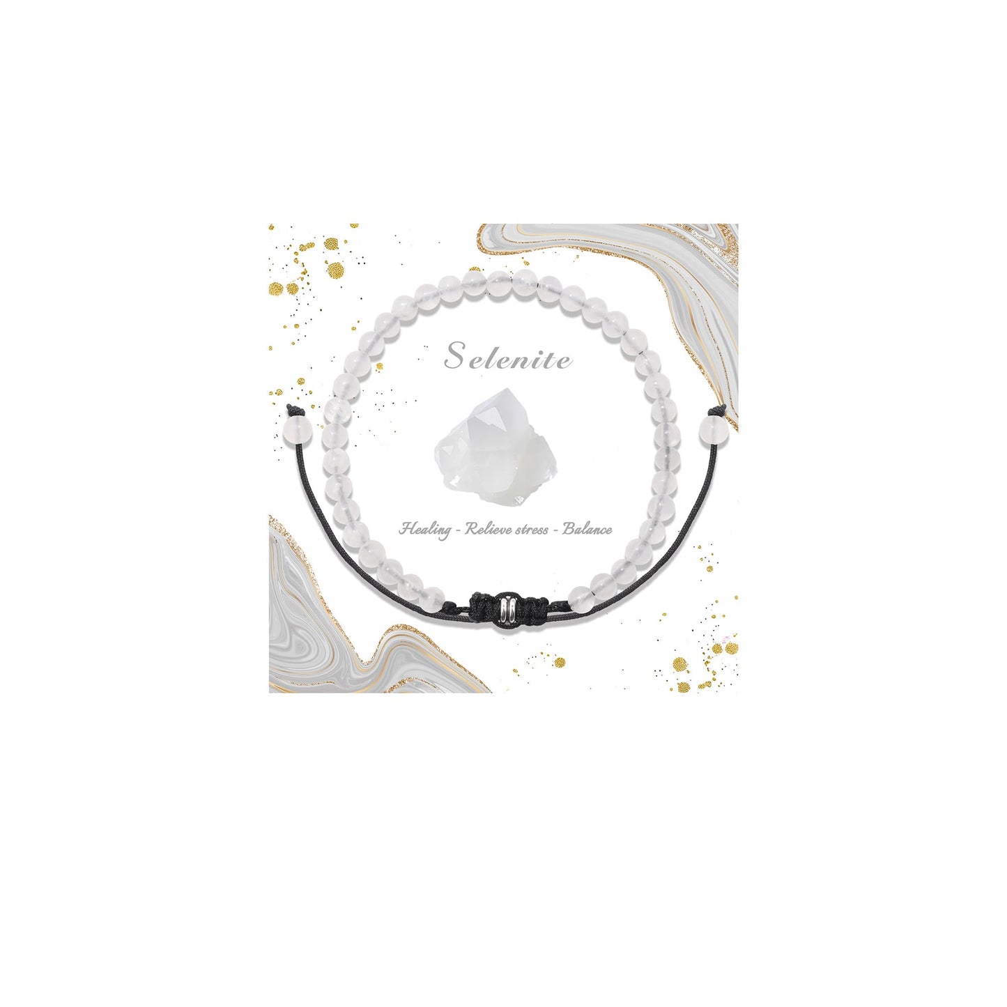 Pendlixy 4MM Healing Crystal Beaded Bracelet Handmade Adjustable Natural Selenite Stone Crystal Bracelet Healing Inspirational Gifts for Women Men