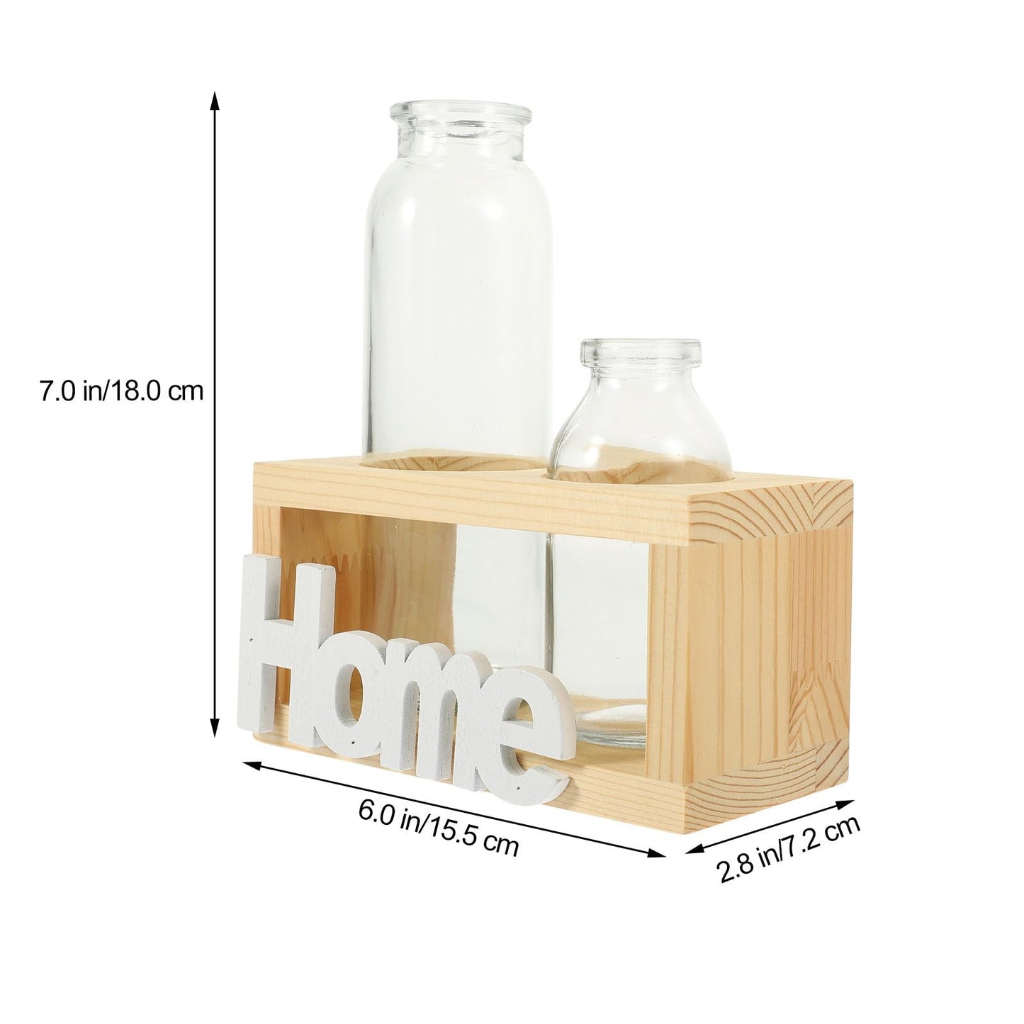 GLEAVI Hydroponic Plant Terrarium Glass Vase Set with Wooden Stand, Indoor Desktop Water Planter for Propagation and Home Décor, 2pcs Glass Vases for Plants