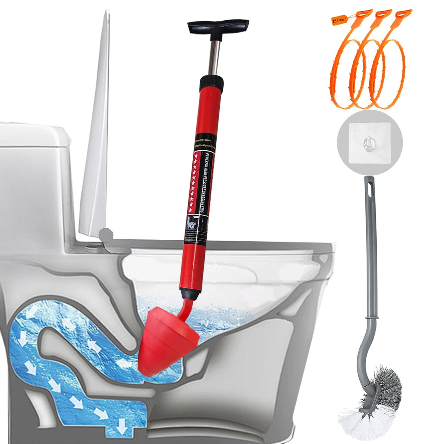 Rmticd Toilet Plunger, High-Pressure Plungers for Bathroom, Toilet Brush and Plunger Set - Powerful Air Drain Unclogger & Heavy-Duty Clog Remover for Bathroom Drains, and Clogged Pipes
